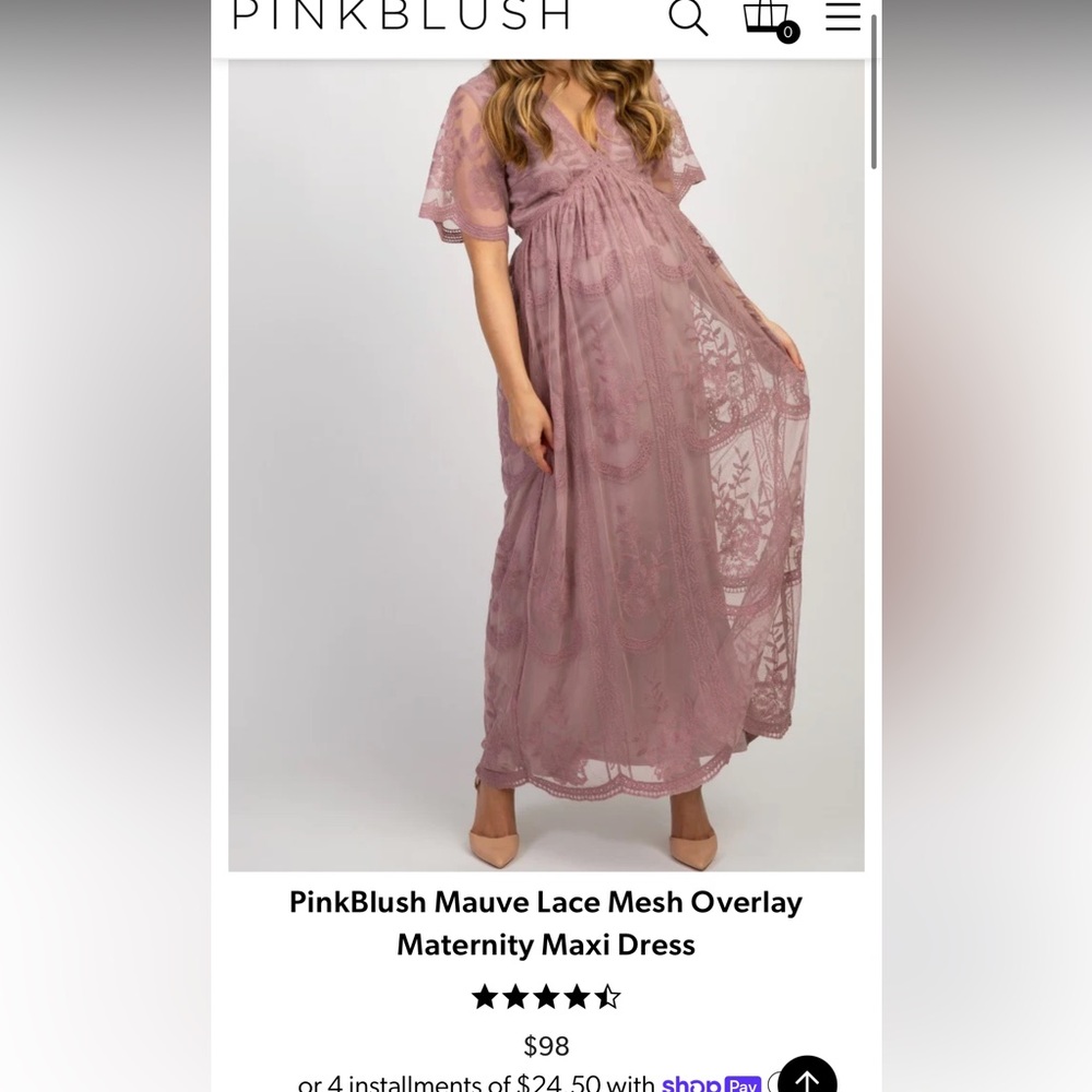 PinkBlush Mauve Lace Mesh Overlay Maternity Maxi Dress